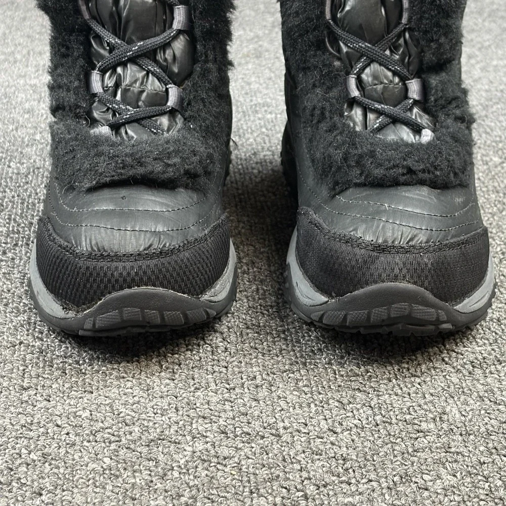 The North Face Nuptse Fur Winter Snow Boots Black Girls Youth Size 2 Insulated